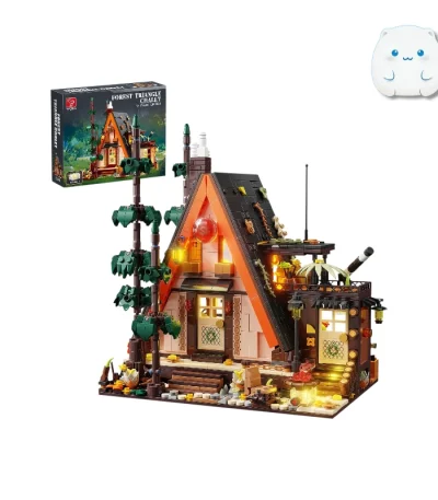 لگو کلبه مثلثی جنگلی مدل Forest Triangle Chalet با نورپردازی LED و جزئیات طبیعت