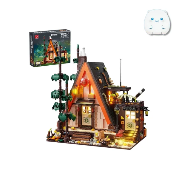 لگو کلبه مثلثی جنگلی مدل Forest Triangle Chalet با نورپردازی LED و جزئیات طبیعت