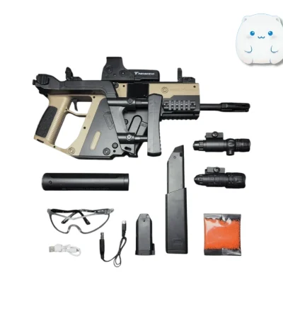 اسلحه Kriss Vector رنگ طلایی و مشکی با صداخفه‌کن و دوربین تهاجمی