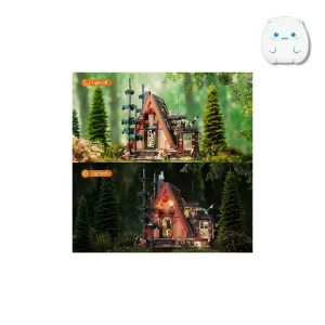 لگو کلبه مثلثی جنگلی مدل Forest Triangle Chalet با نورپردازی LED و جزئیات طبیعت