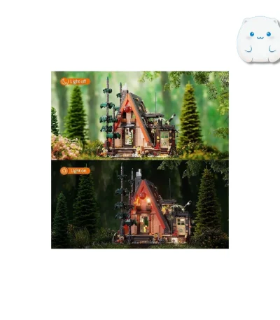 لگو کلبه مثلثی جنگلی مدل Forest Triangle Chalet با نورپردازی LED و جزئیات طبیعت