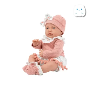  عروسک نوزاد طبیعی کی‌کی با لباس صورتی و کلاه پاپیون‌دار داخل جعبه کادویی