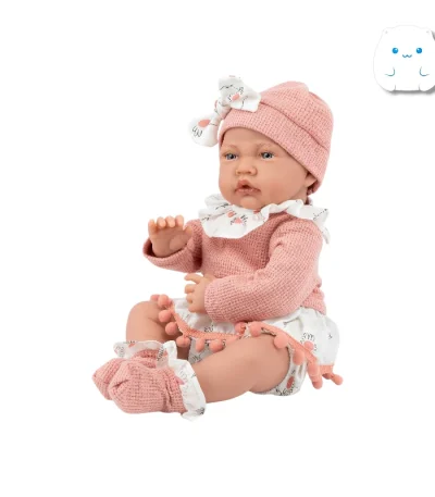 عروسک نوزاد طبیعی کیکی با لباس صورتی و کلاه پاپیوندار داخل جعبه کادویی