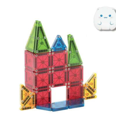 جعبه فلزی ست ساختنی مغناطیسی Mini Magnetic همراه با نمونه سازه ساخته شده و تفکیک قطعات هندسی