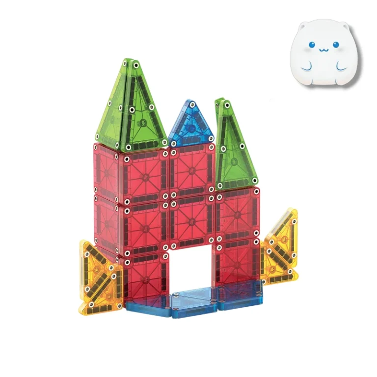 جعبه فلزی ست ساختنی مغناطیسی Mini Magnetic همراه با نمونه سازه ساخته شده و تفکیک قطعات هندسی
